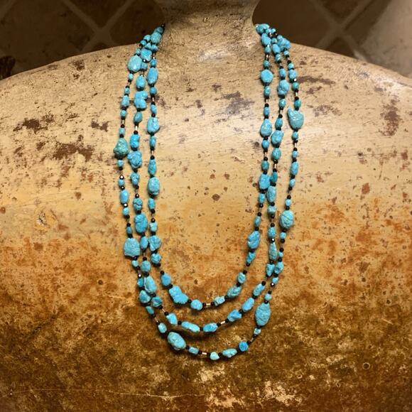 Jay King Necklace Sterling Silver, Turquoise & Black Spinel Three Strand DTR - Picture 3 of 9
